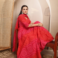 Gulmohar Jaipur Cotton Calf Length Printed 3/4 Sleeves V-Neck Flared Kurta Suit Set