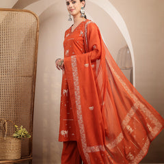 Gulmohar Jaipur Rayon Calf Length Printed 3/4 Sleeves V-Neck Straight Kurta Suit Set