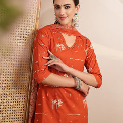 Gulmohar Jaipur Rayon Calf Length Printed 3/4 Sleeves V-Neck Straight Kurta Suit Set