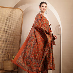 Gulmohar Jaipur Cotton Calf Length Printed 3/4 Sleeves V-Neck Anarkali Kurta Suit Set