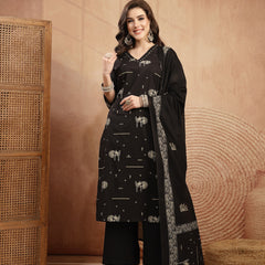 Gulmohar Jaipur Rayon Calf Length Printed 3/4 Sleeves V-Neck Straight Kurta Suit Set
