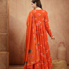 Gulmohar Jaipur Cotton Calf Length Printed Full Sleeves V-Neck Anarkali Kurta Suit Set
