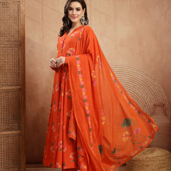 Gulmohar Jaipur Cotton Calf Length Printed Full Sleeves V-Neck Anarkali Kurta Suit Set
