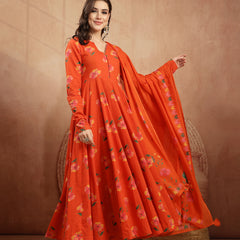 Gulmohar Jaipur Cotton Calf Length Printed Full Sleeves V-Neck Anarkali Kurta Suit Set