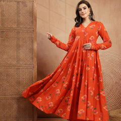 Gulmohar Jaipur Cotton Calf Length Printed Full Sleeves V-Neck Anarkali Kurta Suit Set