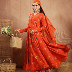 Gulmohar Jaipur Cotton Calf Length Printed Full Sleeves V-Neck Anarkali Kurta Suit Set