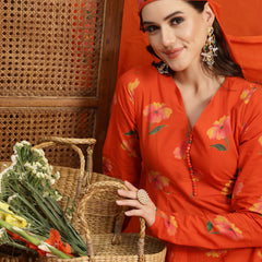 Gulmohar Jaipur Cotton Calf Length Printed Full Sleeves V-Neck Anarkali Kurta Suit Set