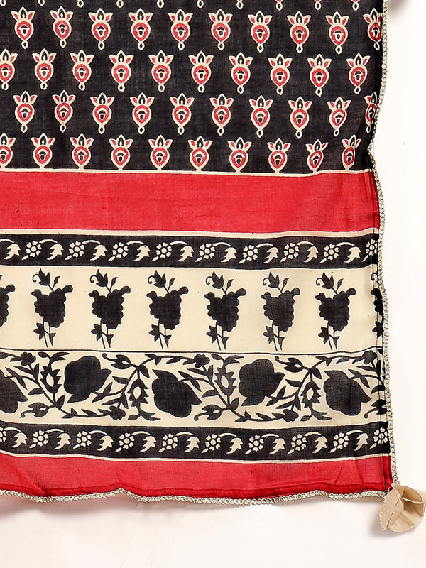 Cotton Calf Length Printed Full Sleeve Round Neck Flared Kurta