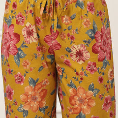 Cotton Calf Length Printed Full Sleeve V-Neck Flared Kurta Suit Set