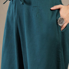 Gulmohar Jaipur Rayon Calf Length Printed 3/4 Sleeves Round Neck A-Line Kurta Suit Set