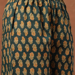 Cotton Calf Length Printed 3/4 Sleeves V-Neck Flared Kurta Suit Set