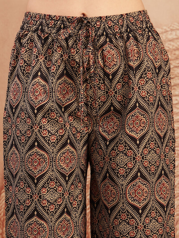 Gulmohar Jaipur Cotton Calf Length Printed 3/4 Sleeve V-Neck Anarkali Kurta Suit Set