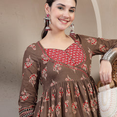 Gulmohar Jaipur Cotton Ankle Length Printed 3/4 Sleeves Sweetheart Neck Anarkali Kurta