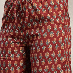 Cotton Calf Length Printed Sleeveless V-Neck Flared Kurta Suit Set