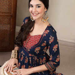 Gulmohar Jaipur Cotton Ankle Length Printed 3/4 Sleeves Sweetheart Neck Anarkali Kurta