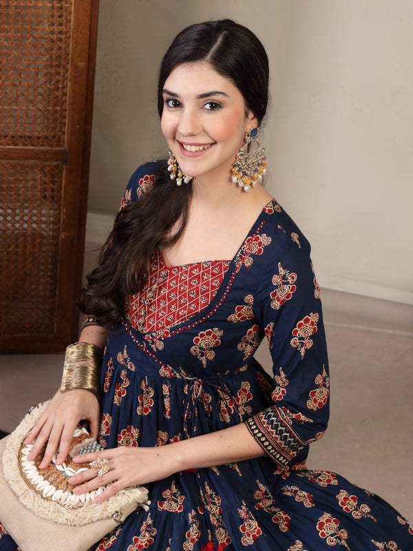 Gulmohar Jaipur Cotton Ankle Length Printed 3/4 Sleeves Sweetheart Neck Anarkali Kurta