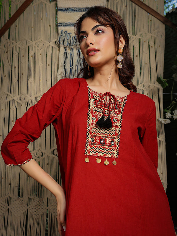 Gulmohar Jaipur Rayon Knee Length Solid 3/4 Sleeve Round Neck Asymmetrical Kurta Suit Set
