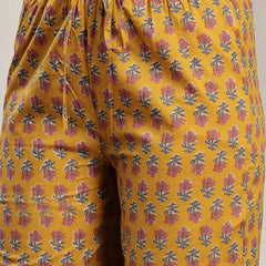 Cotton Calf Length Printed Sleeveless V-Neck Flared Kurta Suit Set