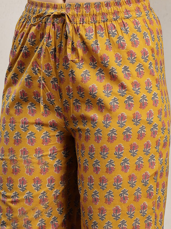 Cotton Calf Length Printed Sleeveless V-Neck Flared Kurta Suit Set