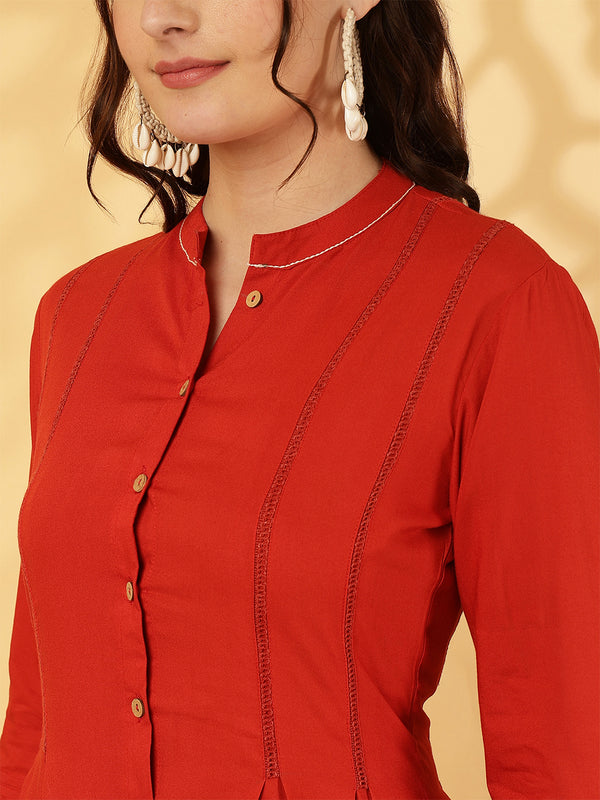 Rayon Calf Length Solid A-Line 3/4 Sleeves Mandarin Neck Kurta