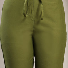 Cotton Calf Length Solid 3/4 Sleeve V-Neck Straight Kurta Suit Set