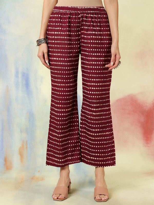 Maroon Pure Cotton Printed Hand-Work Anarkali Kurta Suit Set