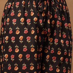 Cotton Calf Length Printed 3/4 Sleeves V-Neck Flared Kurta Suit Set