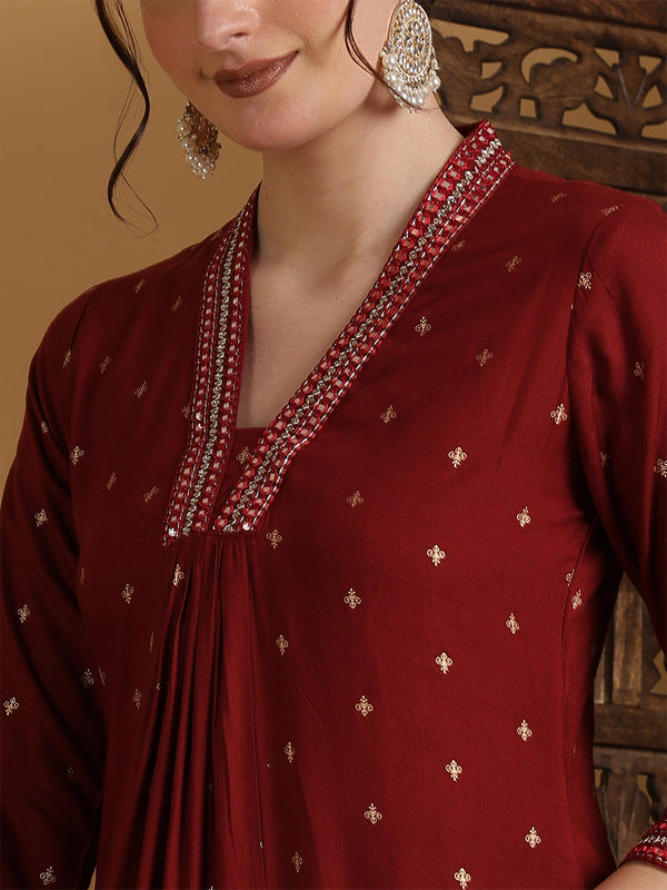 Rayon Calf Length Solid Semi-Flared V-Neck Kurta