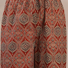 Gulmohar Jaipur Cotton Calf Length Printed 3/4 Sleeve V-Neck Anarkali Kurta Suit Set