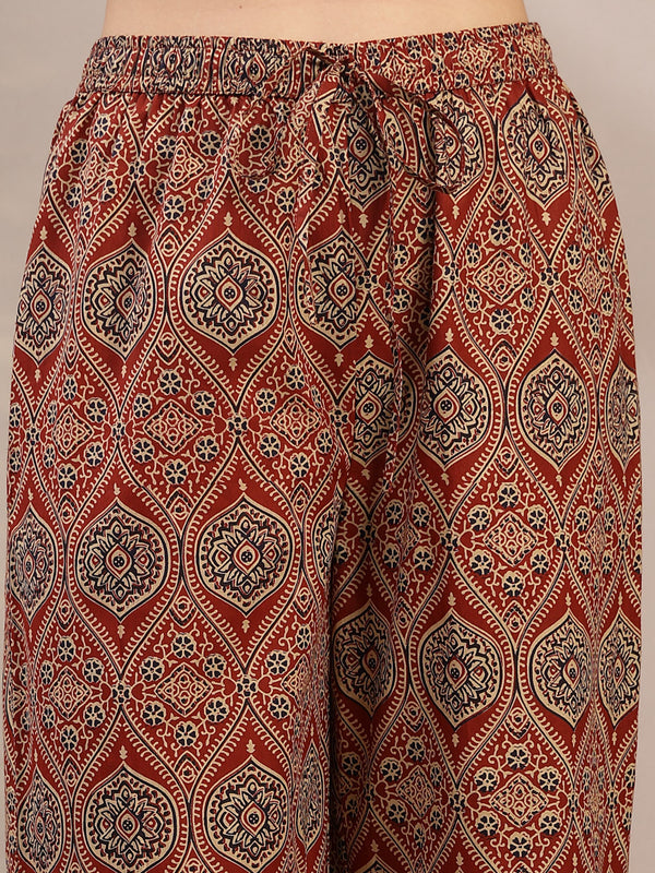 Gulmohar Jaipur Cotton Calf Length Printed 3/4 Sleeve V-Neck Anarkali Kurta Suit Set