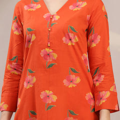 Gulmohar Jaipur Cotton Calf Length Printed 3/4 Sleeve V-Neck Straight Kurta