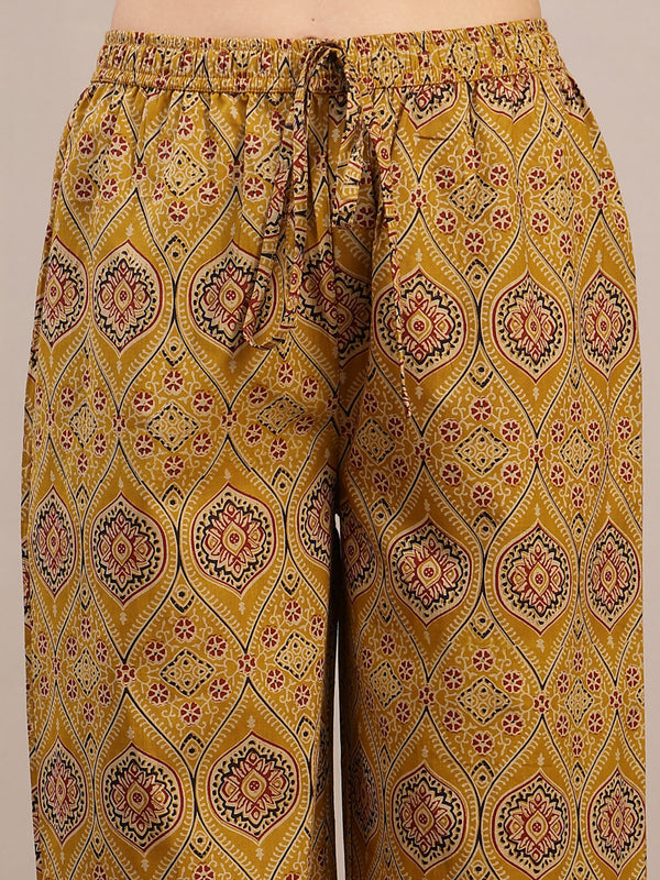 Gulmohar Jaipur Cotton Calf Length Printed 3/4 Sleeve V-Neck Anarkali Kurta Suit Set