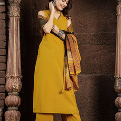 Gulmohar Jaipur Rayon Calf Length Solid Sleeveless V-Neck Straight Kurta Suit Set