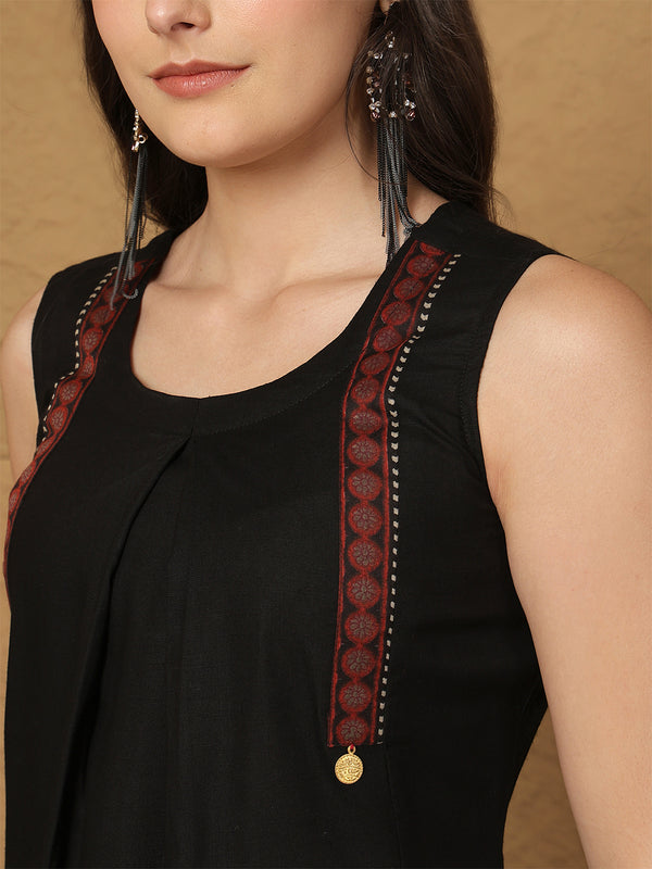 Black Rayon Calf Length Solid  Round Neck A-line Kurta
