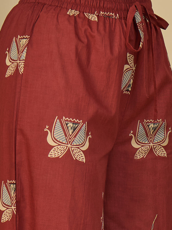 Gulmohar Jaipur Rayon Calf Length Solid 3/4 Sleeves V-Neck Flared Kurta Suit Set