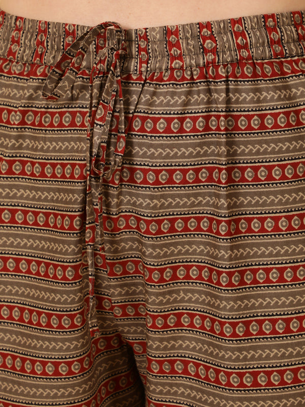 Rayon  Calf Length Printed Straight 3/4 Sleeves V-Neck kurta Bottom Set