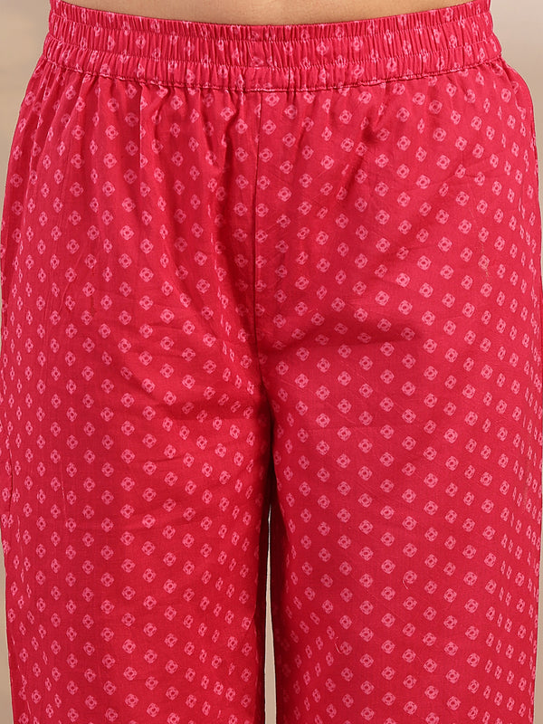 Gulmohar Jaipur Cotton Calf Length Printed 3/4 Sleeves V-Neck Flared Kurta Suit Set