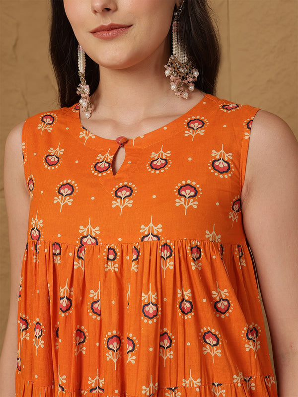 Kashish Pure Cotton Printed Round Neck Anarkali Kurta Suit Set