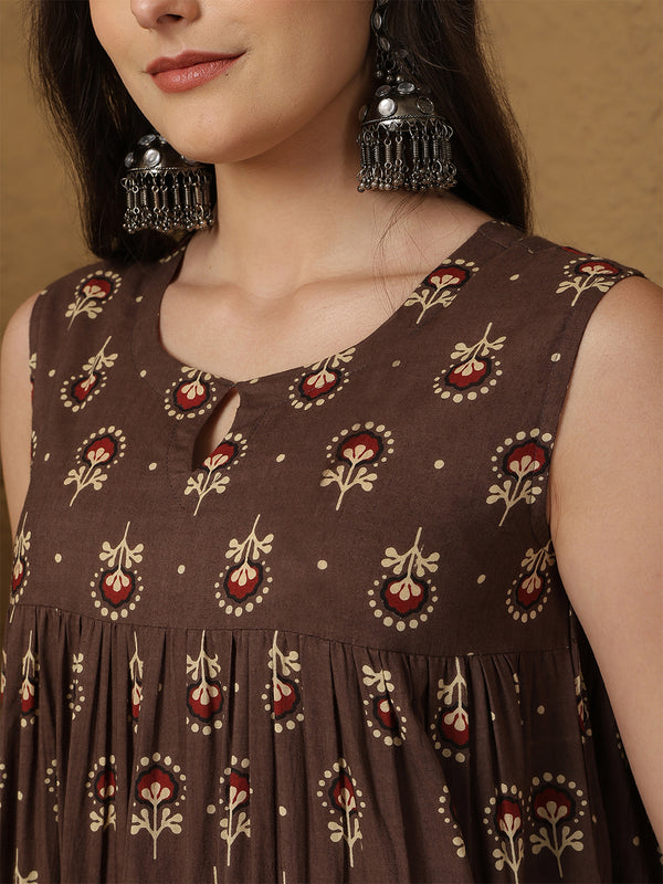 Kashish Pure Cotton Printed Round Neck Anarkali Kurta Suit Set