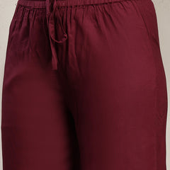 Cotton Calf Length Solid 3/4 Sleeve V-Neck Straight Kurta Suit Set