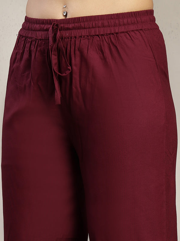 Cotton Calf Length Solid 3/4 Sleeve V-Neck Straight Kurta Suit Set