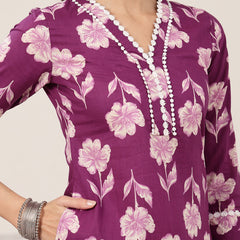 Gulmohar Jaipur Cotton Calf Length Printed 3/4 Sleeves V-Neck Anarkali Kurta Suit Set