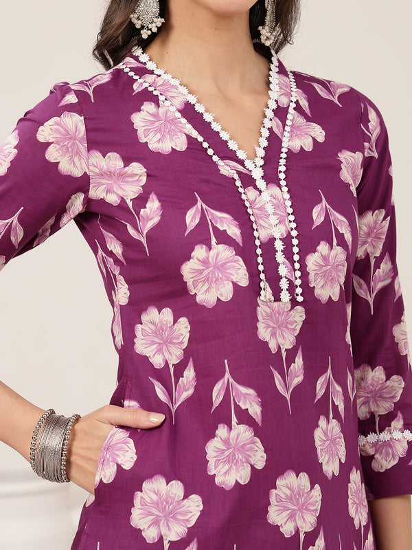 Gulmohar Jaipur Cotton Calf Length Printed 3/4 Sleeves V-Neck Anarkali Kurta Suit Set
