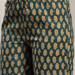 Cotton Calf Length Printed Sleeveless V-Neck Flared Kurta Suit Set