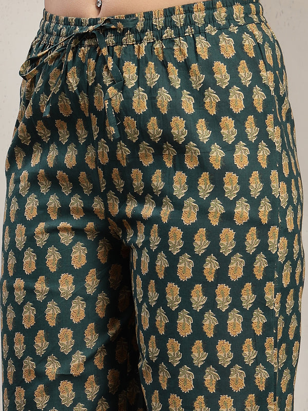 Cotton Calf Length Printed Sleeveless V-Neck Flared Kurta Suit Set