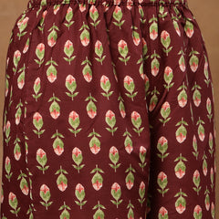 Cotton Calf Length Printed 3/4 Sleeves V-Neck Flared Kurta Suit Set