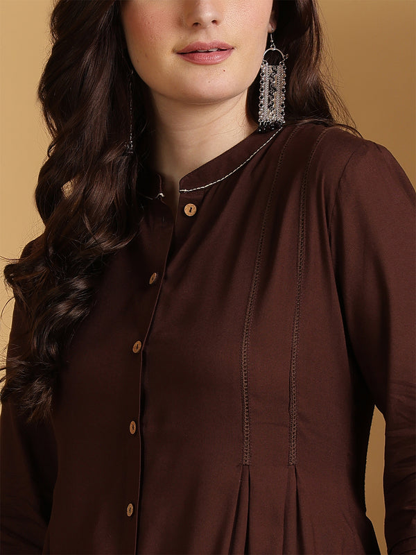 Rayon Calf Length Solid A-Line 3/4 Sleeves Mandarin Neck Kurta