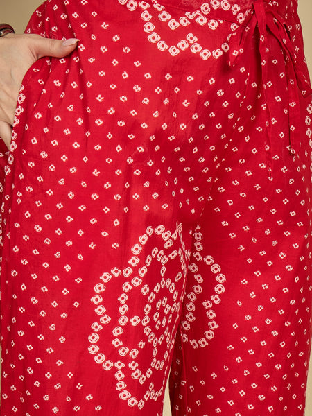 Gulmohar Jaipur Cotton Calf Length Printed 3/4 Sleeves Round Neck Flared Kurta Suit Set