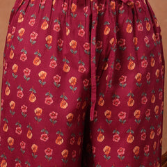 Cotton Calf Length Printed 3/4 Sleeves V-Neck Flared Kurta Suit Set