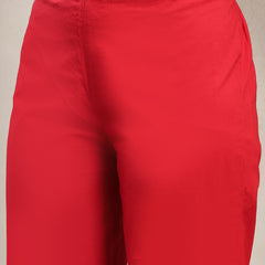 Cotton Calf Length Printed 3/4 Sleeve V-Neck Flared Kurta Suit Set